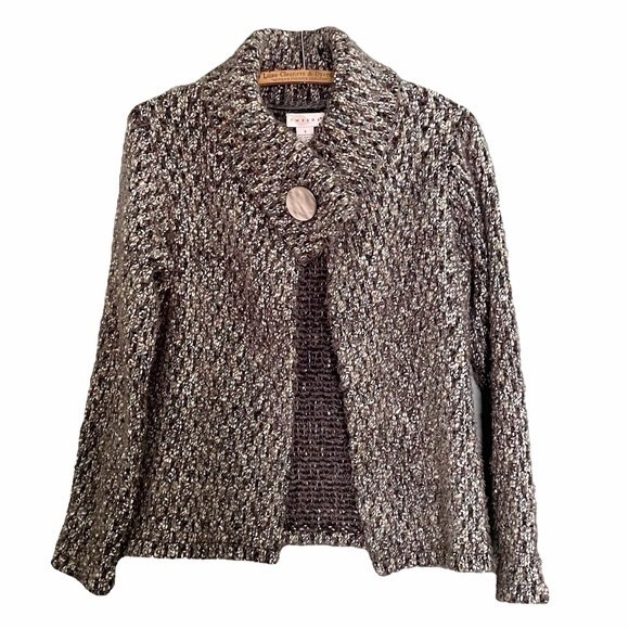 Tweeds Y2K Retro Cardigan Chunky Knit Oversized Button Marled Olive Size Small - Picture 2 of 7